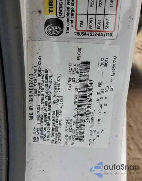 2010 Mercury Milan Premier из США, поврежденный, VIN 3MEHM0CG6AR600540